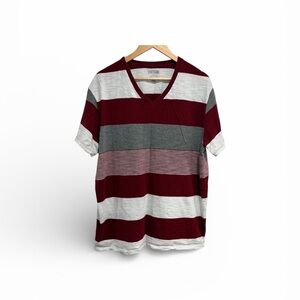 Old Navy Vintage Men's Short Sleeve V-Neck Striped Colourblock Cotton